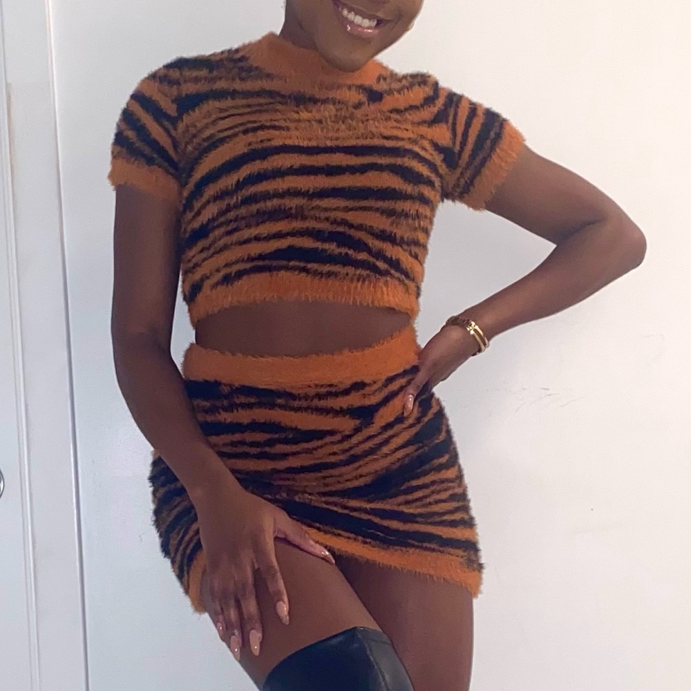 Madrag Fuzzy Tiger two-piece set (crop top and mini skirt)